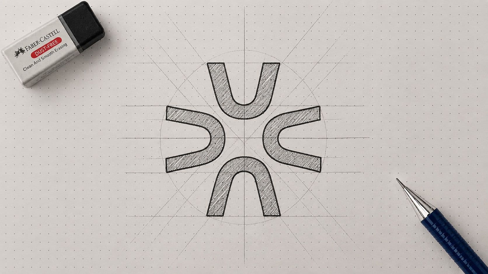 A pencil construction sketch of the Easytive mark